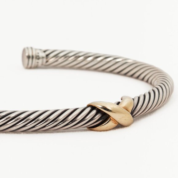 David Yurman X 925 Sterling Silver & 14k Gold Classic Cable Station Bracelet - Picture 4 of 5